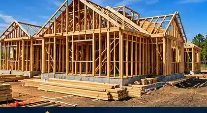Wood-framed house under construction